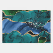 Feuille De Papier Cadeau Bleu, vert et Turquoise & Parties scintillant or P (Devant)