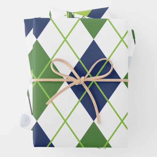 Feuille De Papier Cadeau Bleu & Vert Golf Jacquard Stripes Cadeaux Envelopp (En situation)