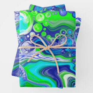 Feuille De Papier Cadeau Bleu vert Marbre tourbillons Anniversaire ou baby