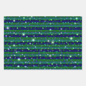 Feuille De Papier Cadeau Bleu vert rayures avec étoiles et Raindrops (Devant 3)