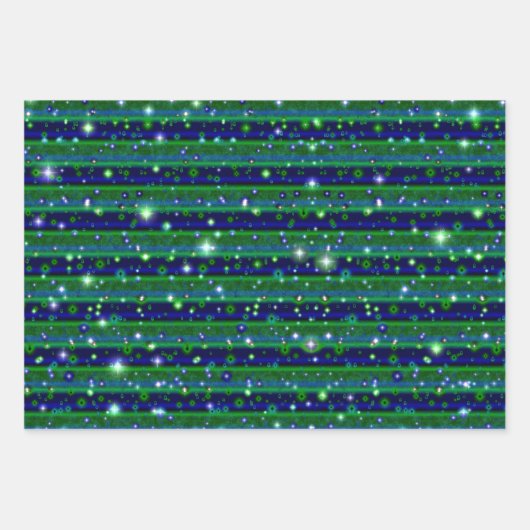 Feuille De Papier Cadeau Bleu vert rayures avec étoiles et Raindrops (Devant 3)