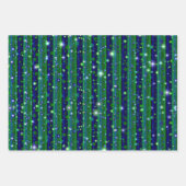 Feuille De Papier Cadeau Bleu vert rayures avec étoiles et Raindrops (Devant 2)