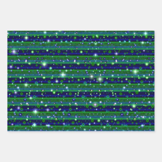 Feuille De Papier Cadeau Bleu vert rayures avec étoiles et Raindrops (Devant)
