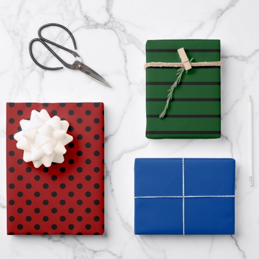 Feuille De Papier Cadeau Bleu Vert Rouge Polka Dot (Recto)