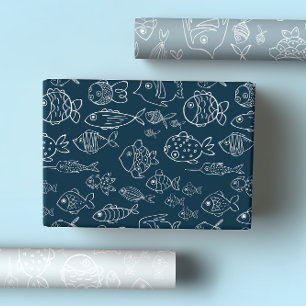 Feuille De Papier Cadeau Bleus côtier Cute Poisson Océan