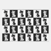 Feuille De Papier Cadeau Bloc de monogramme noir blanc pour chat (Devant 2)