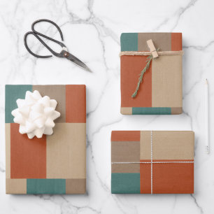 Feuille De Papier Cadeau Blocs Géométriques Modernes Sarcelle & Beige