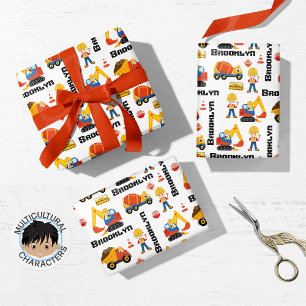 Feuille De Papier Cadeau Blonde Boy Construction Personnalisée