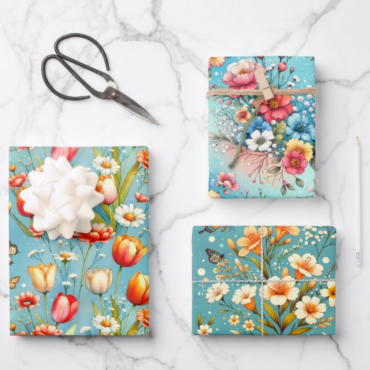 Feuille De Papier Cadeau Bloomscape Blue 3 (Recto)