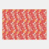 Feuille De Papier Cadeau Bloomscape rouge cerise en fleurs et rayures (Devant 3)