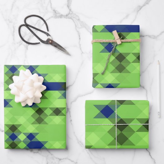 Feuille De Papier Cadeau blue and green geometric pattern (Recto)