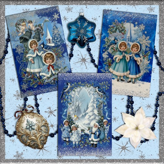 Feuille De Papier Cadeau Blue and Silver Victorian Christmas