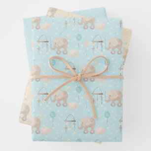 Feuille De Papier Cadeau Blue Baby Boy Elephant