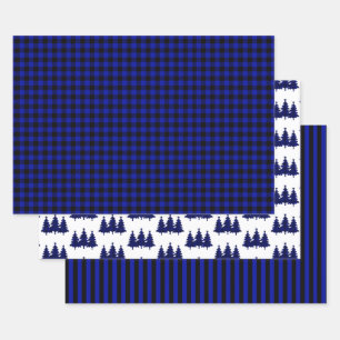 Feuille De Papier Cadeau Blue Buffalo Vérifiez les arbres de pin rayures No