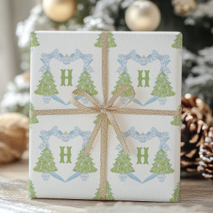 Feuille De Papier Cadeau Blue Chinoiserie Arbre de Noël Monogram Crest