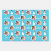 Feuille De Papier Cadeau Blue Circle Photo Snowman Joyeux Noël (Devant 2)