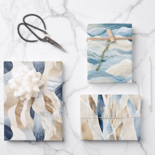 Feuille De Papier Cadeau Blue Cream Sea Sand Abstrait