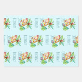 Feuille De Papier Cadeau Blue Cute Monkey Personnalisé Joyeux anniversaire (Devant)