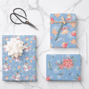 Feuille De Papier Cadeau Blue Dancing Snowman Holiday