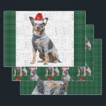 Feuille De Papier Cadeau Blue Heeler Christmas Chien Vert Plaid<br><div class="desc">Un adorable chien de bétail,  Queensland ou Blue Heeler est prêt pour la saison des fêtes avec un chapeau de Père Noël. Ce mignon chien de Noël est jumelé à un plaid de vacances rouge et vert sur cet ensemble d'enveloppement cadeau pour l'amoureux des chiens.</div>