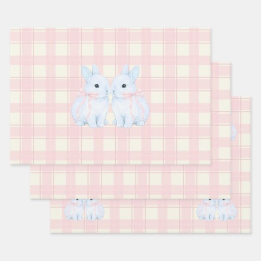 Feuille De Papier Cadeau Blue Marshmallow Bunny Rabbits Easter (Lot)