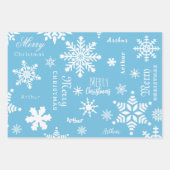 Feuille De Papier Cadeau Blue Modern Custom Nom Noël Fête neige (Devant 3)
