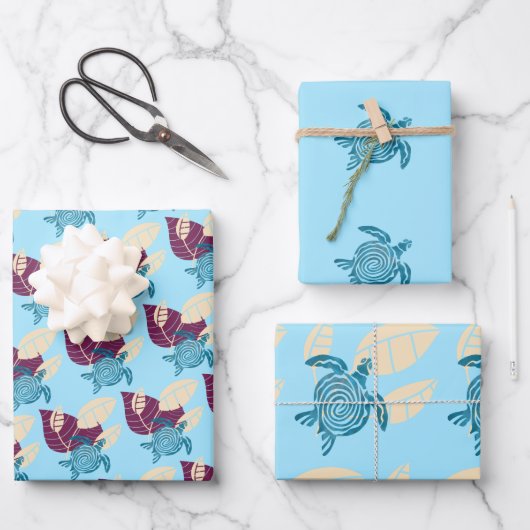 Feuille De Papier Cadeau Blue Ocean Sea Turtle Design numérique (Recto)