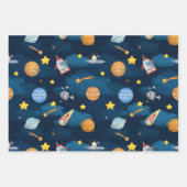 Feuille De Papier Cadeau Blue Outer Space Planets Seamless Pattern (Devant)