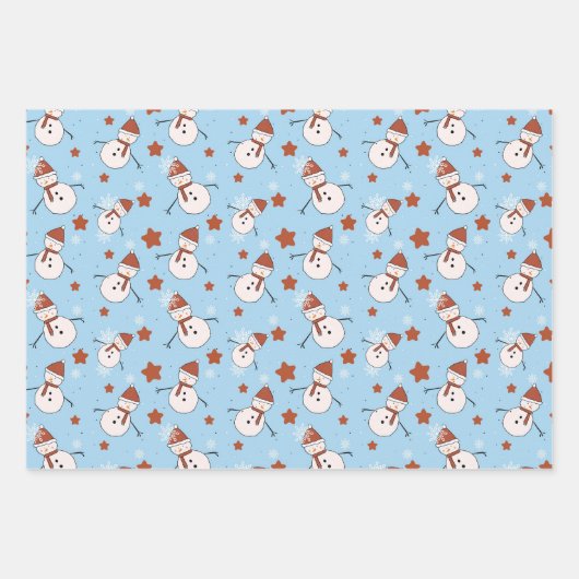 Feuille De Papier Cadeau Blue Snowman Christmas Wrapping Paper (Devant)