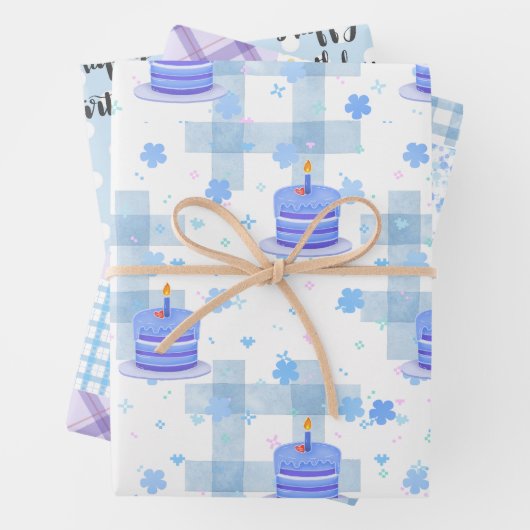 Feuille De Papier Cadeau Blue-Themed Birthday (En situation)