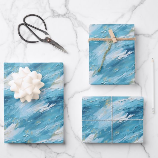Feuille De Papier Cadeau Blue & White Abstract Paint (Recto)