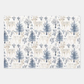 Feuille De Papier Cadeau Blue White Christmas Trees Deer (Devant)