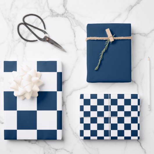 Feuille De Papier Cadeau Blue White Modern Check  (Recto)
