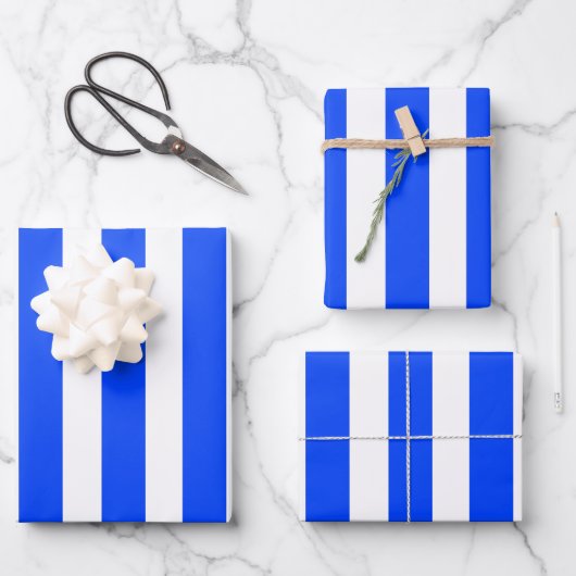 Feuille De Papier Cadeau Blue & White Vertical Stripe Sailor Pattern (Recto)