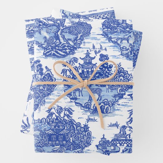 Feuille De Papier Cadeau Blue Willow Animal Rabbit Renard Renard Oiseau Toi (En situation)