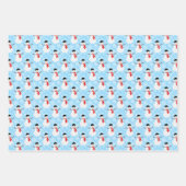 Feuille De Papier Cadeau Blue Winter Snowman et sapin de Noël (Devant)