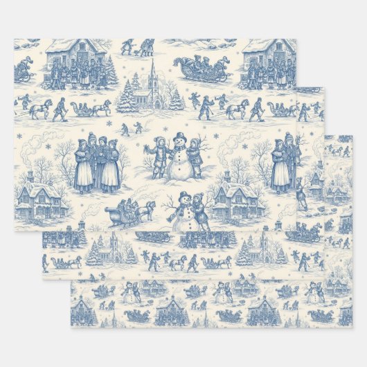 Feuille De Papier Cadeau Blue Winter Toile Chinoiserie (Lot)