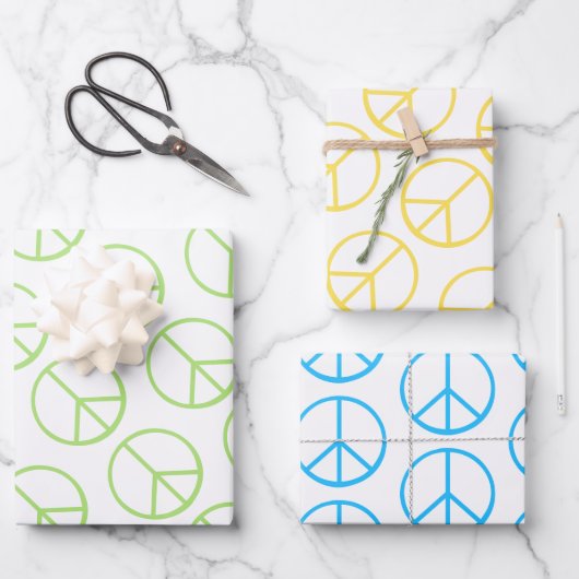 Feuille De Papier Cadeau Blue Yellow Green Peace Sign Gift Wrap Combo (Recto)