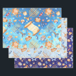 Feuille De Papier Cadeau Blues Hanoukka Chanukah Aquarelle Motif Menorah<br><div class="desc">Ce design a été créé par art numérique et peut être personnalisé dans l'espace prévu à cet effet. Contactez-moi à l'adresse colorflowcreations@gmail.com si vous souhaitez que ce design soit disponible sur un autre produit. Achetez ma peinture acrylique abstraite originale à vendre à www.etsy.com/shop/colorflowart. Voir d'autres de mes créations ou suivez-moi...</div>