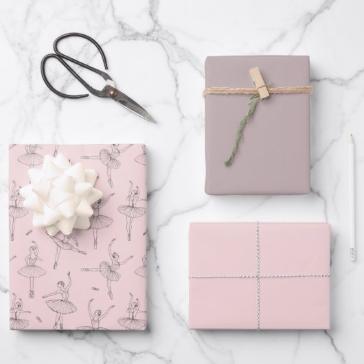 Feuille De Papier Cadeau Blush Pink & Silver Ballerina Pattern (Recto)