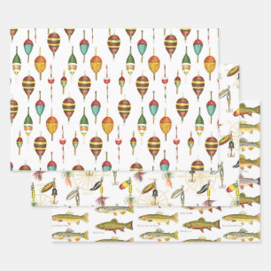 Feuille De Papier Cadeau Bobbers, leurres et enveloppes cadeaux de truite