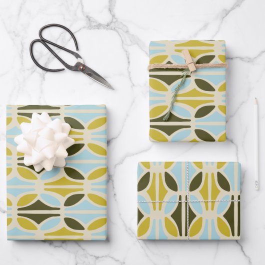 Feuille De Papier Cadeau Boho Abstrait Pastel Formes Motif Vert Bleu (Recto)
