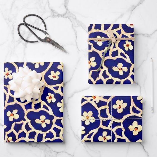 Feuille De Papier Cadeau Boho Anemone bleu (Recto)
