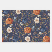 Feuille De Papier Cadeau Boho Aquarelle Floral Bleu Terracotta (Devant)