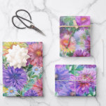 Feuille De Papier Cadeau Boho Aster Fleurs Florales<br><div class="desc">Emballez vos cadeaux avec style et élégance grâce à ce papier d'emballage floral aquarelle élégant, qui présente une luxuriante composition de fleurs colorées. Des fleurs douces et peintes dans des tons de rose, de violet, de corail et de jaune doré créent un magnifique design inspiré du jardin, qui se révèle...</div>