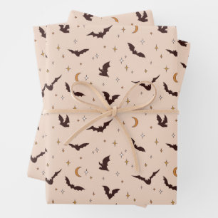 Feuille De Papier Cadeau Boho Bats et étoiles Motif d'Halloween