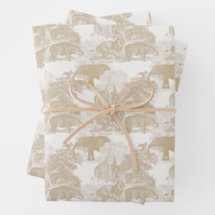 Feuille De Papier Cadeau Boho Beige Jungle Animaux Safari Chinoiserie