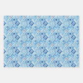 Feuille De Papier Cadeau Boho Bleu Blanc Coeurs Floraux Abstraits (Devant 3)