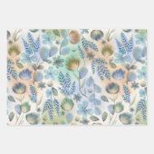 Feuille De Papier Cadeau Boho bleu vert floral botanique fantaisiste (Devant 3)