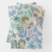 Feuille De Papier Cadeau Boho bleu vert floral botanique fantaisiste (En situation)